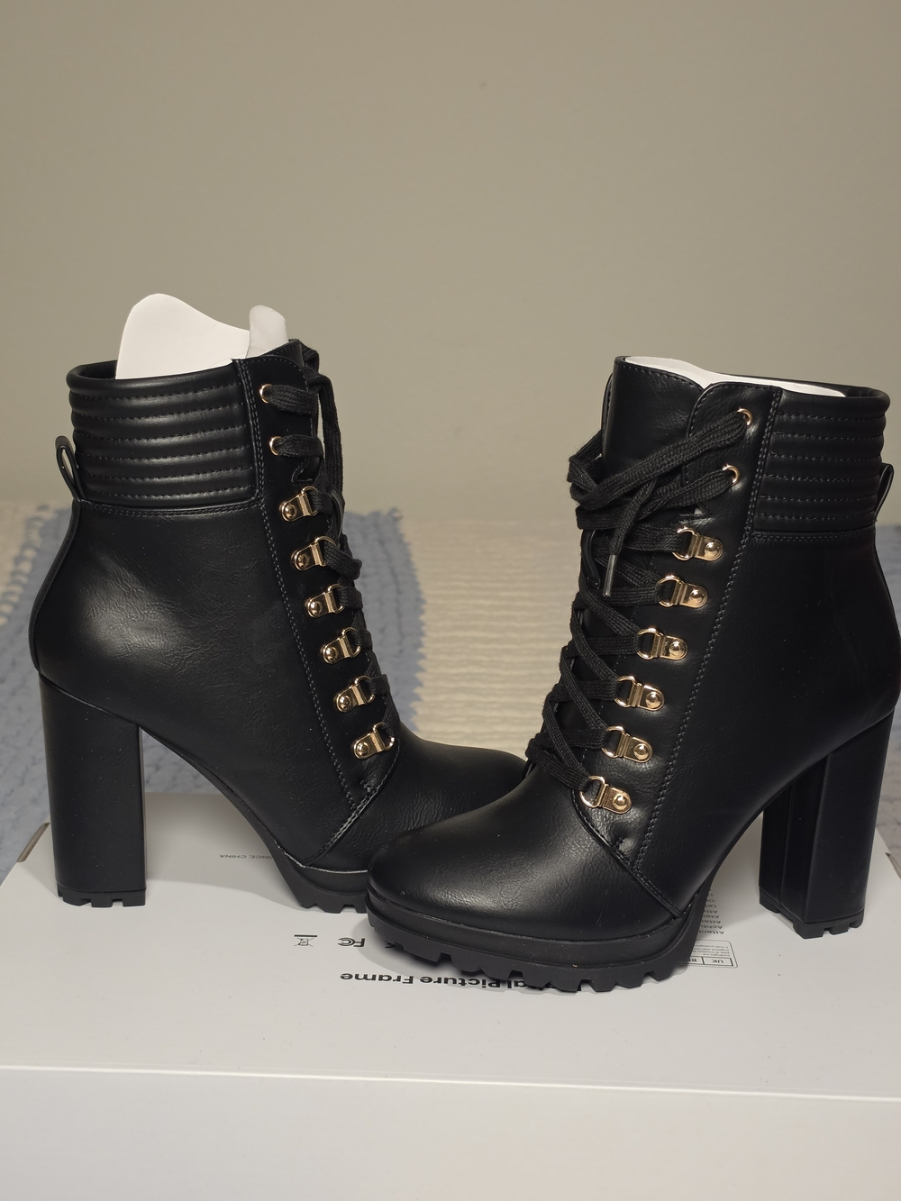 JustFab Black Lace-Up Chunky Heel Ankle Boots - Picture 2 of 7